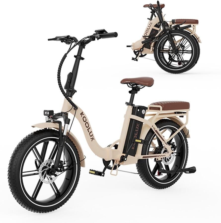 Koolux X16 Elektrische Vouwfiets E-Bike 20 x 3.0 Inch Dikke Banden 48V 15.6Ah 750WhLithium Accu 250 W Motor Maximaal 25 u Maximaal bereik 75km 7-speed versnelling LCD Scherm Aluminium Frame Beige