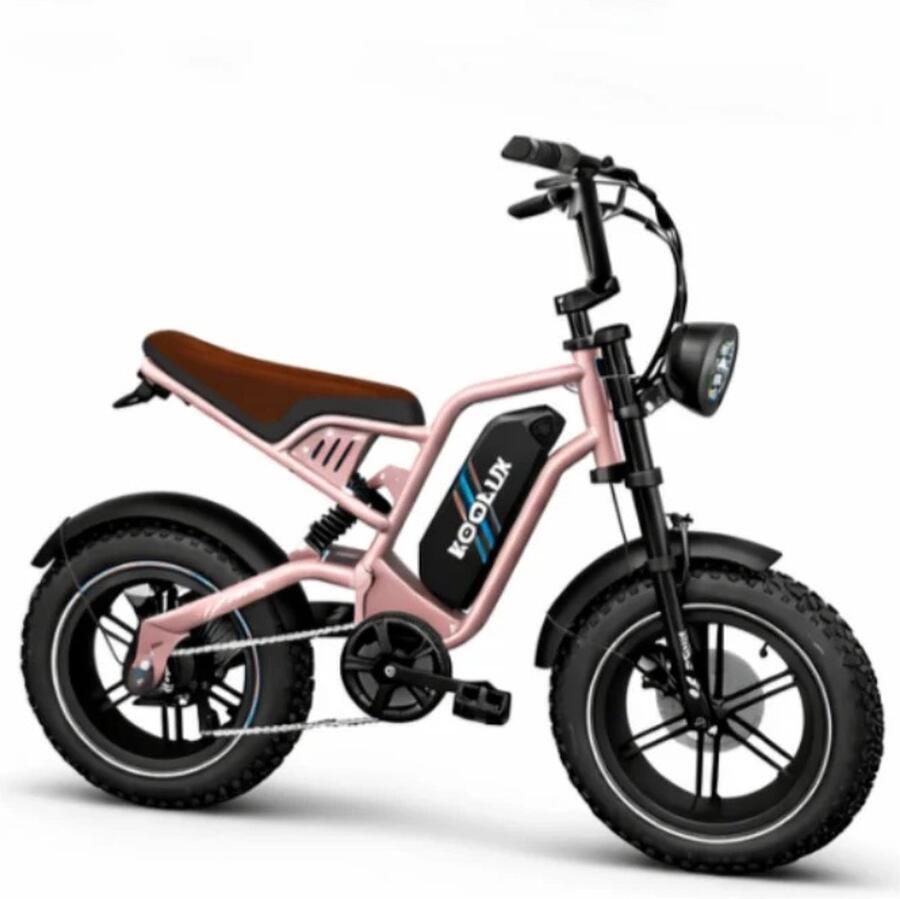Koolux X9 Mini Elektrische Fiets Fatbike 16 x 4.0 Inch Dikke Banden 48V 13Ah 620Wh Lithium Accu 250W Motor Maximaal 25 u Maximaal 70km bereik Mechanische rem LCD Scherm Roze Rijklaar Bezorgd