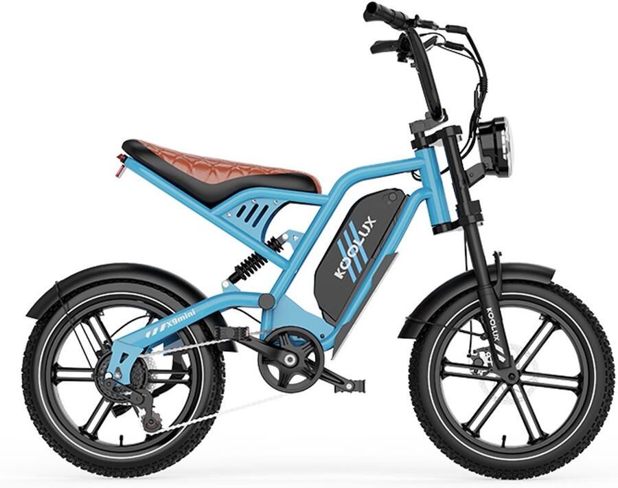 Koolux X9 Mini Elektrische Fiets Fatbike 16 x 4.0 Inch Dikke Banden 48V 13Ah 620Wh Lithium Accu 250W Motor Maximaal 25 u Maximaal 70km bereik Mechanische rem LCD Scherm Blauw Rijklaar Bezorgd