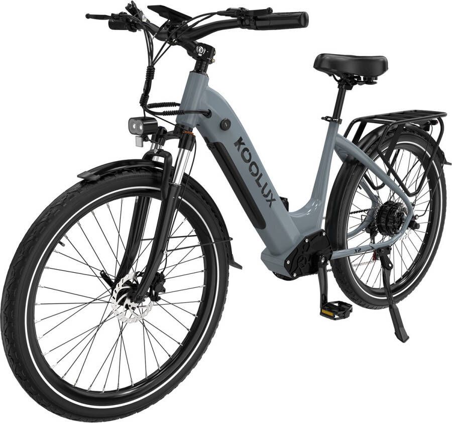 Koolux X2 Elektrische Fiets E-Bike 26 x 1 95 In ch Banden 48V 15Ah Lithium Accu 250W Motor Maximaal 25km u Maximaal bereik 80km Hydraulische rem 7-speed versnelling LCD Scherm Aluminium Frame Grijs