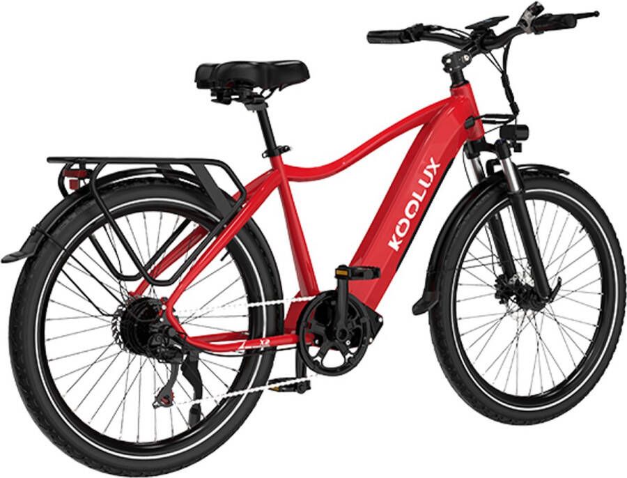 Koolux X3 Elektrische Fiets E-Bike 26 x 1 95 Inch Banden 48V 15Ah Lithium Accu 250W Motor Maximaal 25km u Maximaal bereik 80km Hydraulische rem 7-speed versnelling LCD Scherm Aluminium Frame Rood Gratis Rijklaar Bezorgd