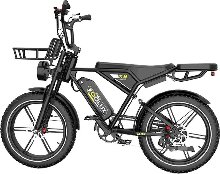 Koolux X9 Elektrische Fiets Fatbike 20 x 4.0 Inch Dikke Banden 48V 15.6Ah Lithium Accu 250W Motor Maximaal 25 u Maximaal bereik 150km Hydraulische remmen 7-speed versnelling LCD Scherm| Zwart