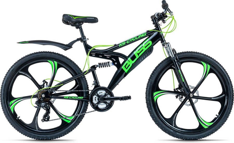 KS Cycling Fiets Mountainbike volledig 26 inch Bliss zwart groen 47 cm