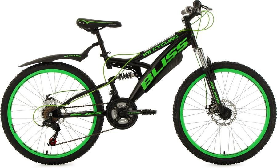 KS Cycling Fiets 24"" jeugdfiets fully mountainbike Bliss zwart groen 38 cm