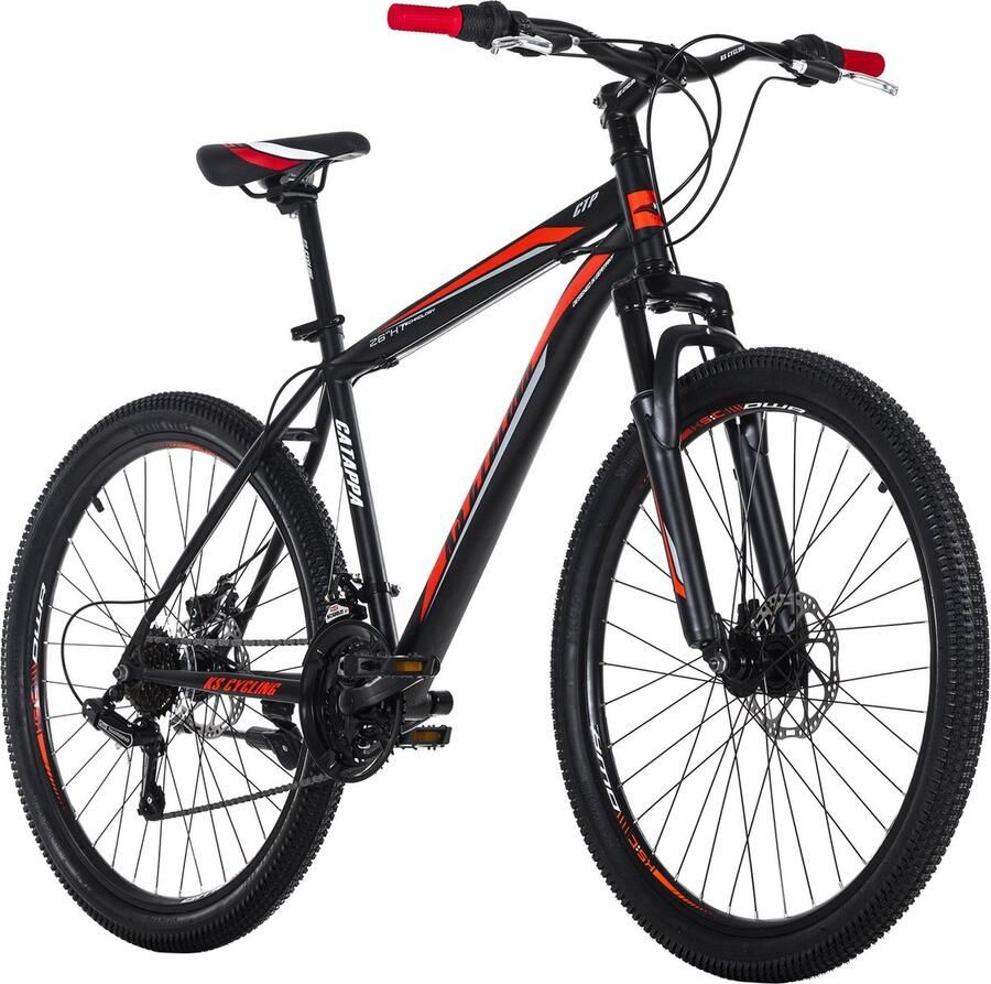 KS Cycling Fiets Mountainbike hardtail 26 inch Catappa zwart-rood