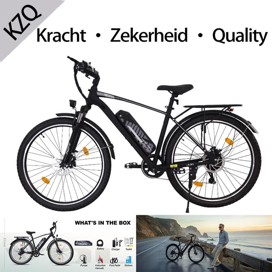 KZQ Elektrische Stadsfiets 27.5 Inch 250W 36V 12.8Ah (460Wh) Shi o 7 Versnellingen Schijfrem Actieradius 40-60 km Zwart - Foto 2