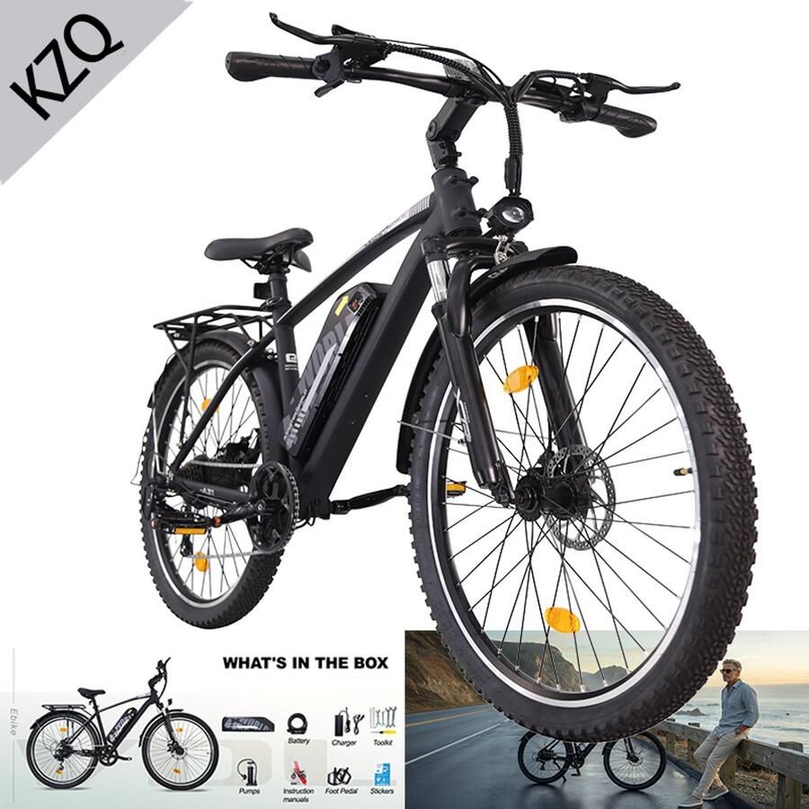KZQ Elektrische Stadsfiets 27.5 Inch 250W 36V 12.8Ah (460Wh) Shi o 7 Versnellingen Schijfrem Actieradius 40-60 km Zwart