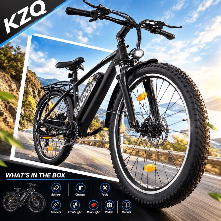 KZQ Elektrische Stadsfiets 27.5 Inch 250W 36V 12.8Ah (460Wh) Shi o 7 Versnellingen Schijfrem Actieradius 40-60 km Zwart - Foto 2