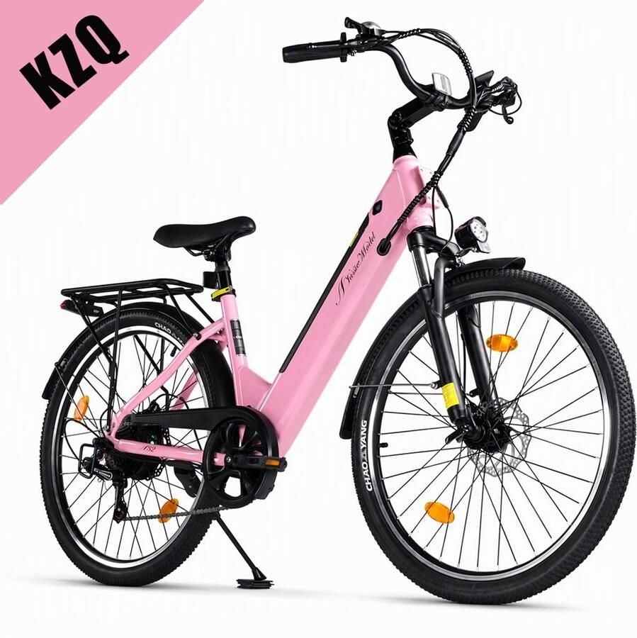 KZQ Roze 26 Inch Stadsfiets Model A32 Met Carbonstalen Frame 36V 12.8Ah Accu En 250W Motor Voor Woon-Werkverkeer En Recreatie