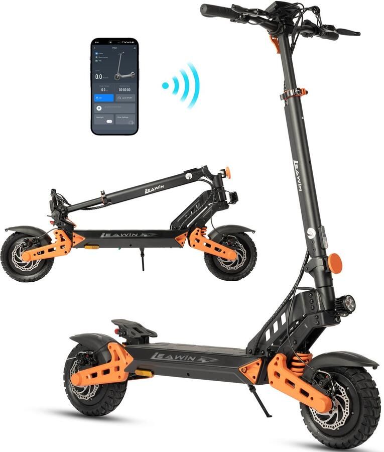 Leawin D2pro Elektrische Step 960Wh Accu Actieradius 70 km 500W Motor Cruise Control Anti-diefstalmodus 10 inch Offroad Tubeless Banden Dubbele Vering Opvouwbare Slimme bediening via Bluetooth en App LCD-Display