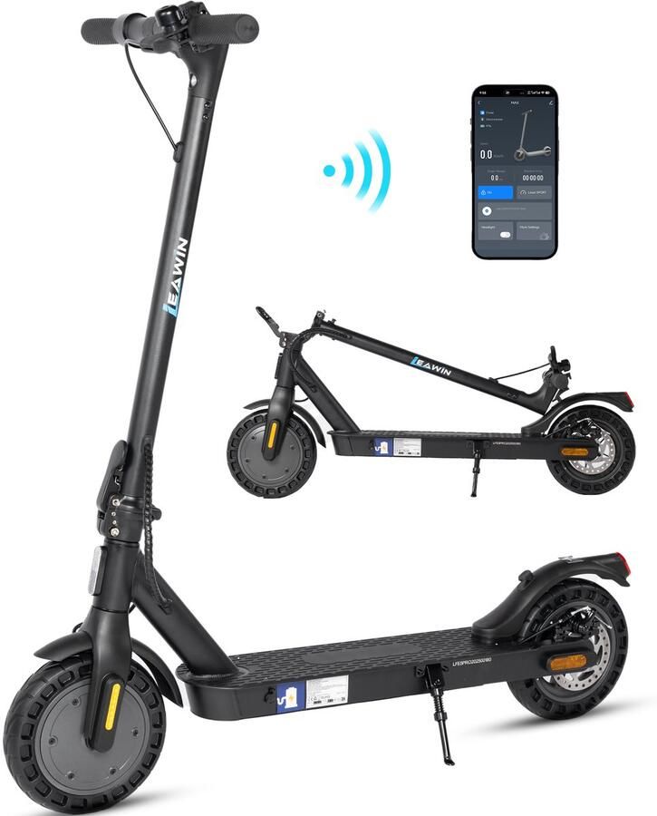 Leawin E5PRO Elektrische Step 375Wh Accu Actieradius 30 km Piekvermogen 500W Motor Cruise Control Anti-diefstalmodus Slimme bediening via Bluetooth en App -10 Inch Honeycomb Anti-lek Banden Schijfrem&V-rem Opvouwbare LCD-Display