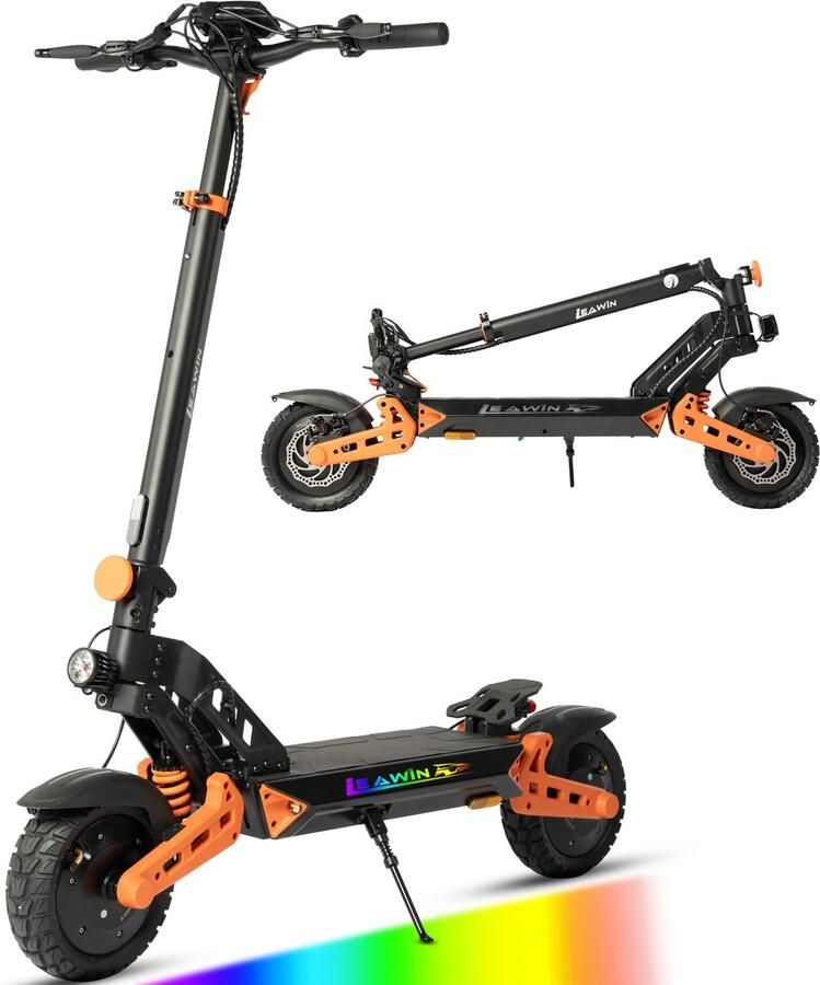 Leawin Elektrische Step D2pro 48V 20Ah (960Wh) Accu Actieradius 50–55 km 500W Motor Max. 25 km u 10 inch Offroad Tubeless Banden Dubbele Vering Opvouwbare LCD-Display