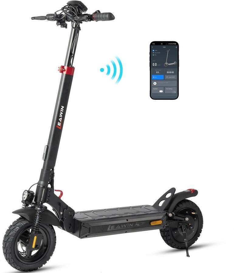 Leawin T4 Elektrische Step 873 Wh Accu Actieradius 60 km 500W Motor Anti-diefstalmodus Slimme bediening via Bluetooth en App 10 inch opblaasbare banden Opvouwbare Hoogwaardige voor- en achtervering HD-display