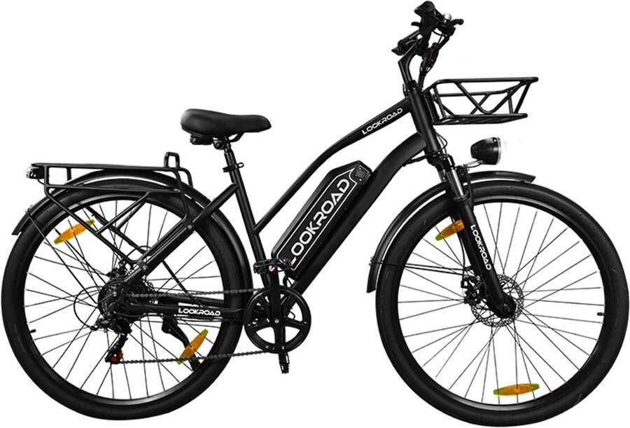 Lookraod Lookroad L28 MINI Elektrische Fiets – 250W Motor 36V 18Ah Accu 120km Bereik 7-Speed Shi o Schijfrem Korf & Gepäckträger – Zwart