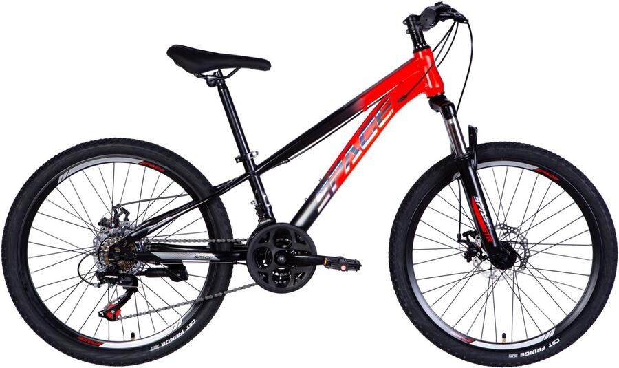 Mars – Kinderfiets – 24 inch – 21 versnellingen – Schijfremmen – 130-160 cm – Rood Zwart – Jongen