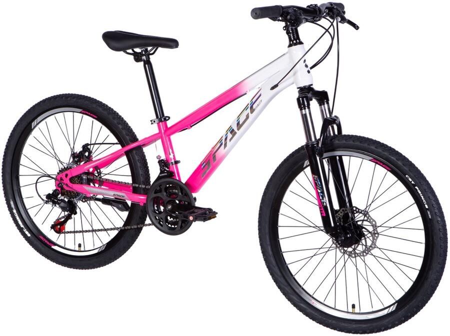 Mars – Kinderfiets – 24 inch – 21 versnellingen – Schijfremmen – 130-160 cm – Wit Roze – Meisje