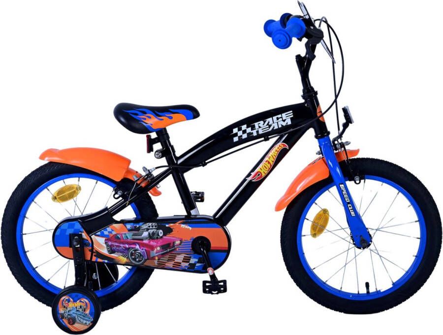 Volare Hot Wheels Kinderfiets Jongens 16 inch Zwart Oranje Blauw Twee handremmen