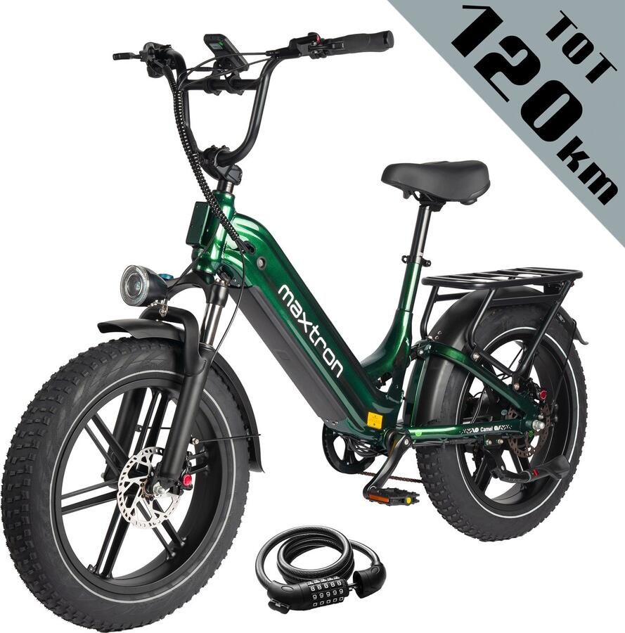 Maxtron Camel Elektrische Fiets–864Wh Accu–20×4.0 Inch Fatbike Banden–Actieradius tot 120 km–Geüpgrade Hydraulische Schijfrem met Motoronderbreking–Verende Voorvork met Lock-out (Dubbele Modus) –Shi o 7 Versnellingen–Elektrische Stadsfiets–Groen