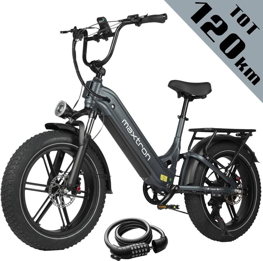 Maxtron Canml Elektrische Fiets–864Wh Accu–20×4.0 Inch Fatbike Banden–Actieradius tot 120 km–Geüpgrade Hydraulische Schijfrem met Motoronderbreking–Verende Voorvork met Lock-out (Dubbele Modus) –Shi o 7 Versnellingen–Elektrische Stadsfiets–Grijs