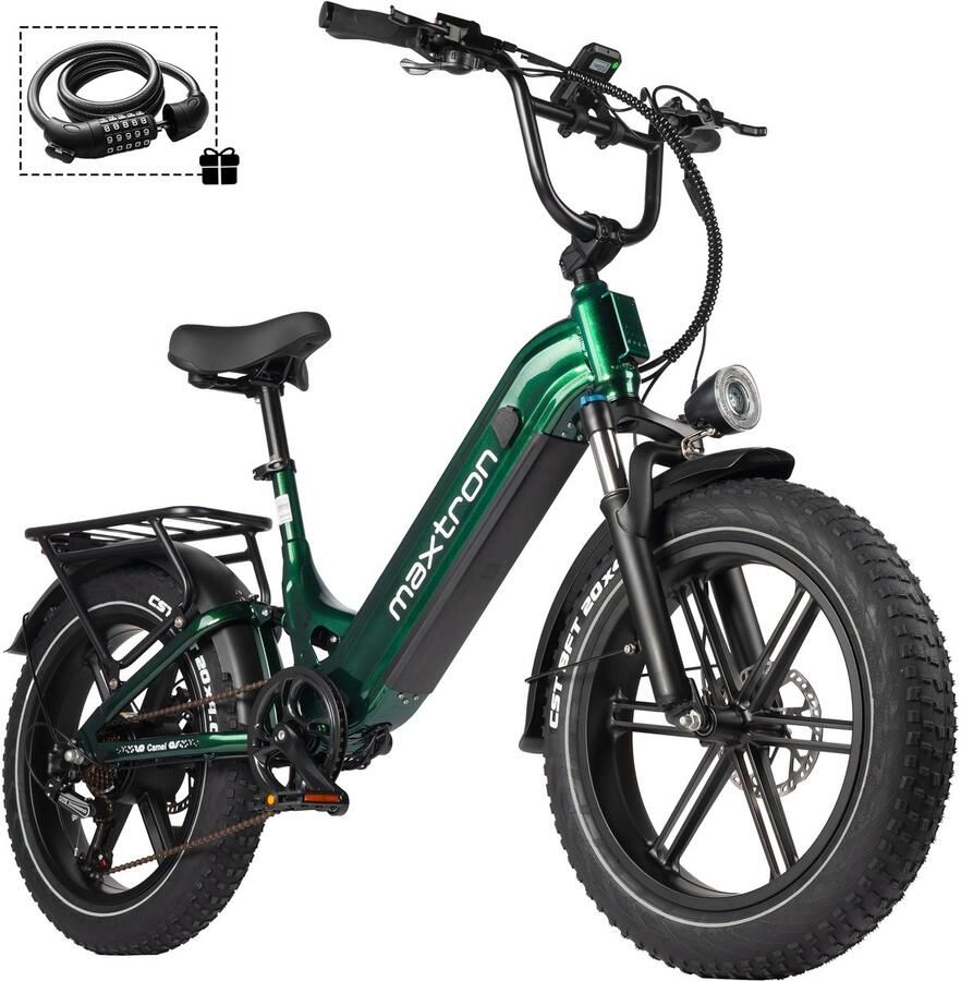 Maxtron Camel Elektrische Fiets–864Wh Accu–20×4.0 Inch Fatbike Banden –Geüpgrade Hydraulische Schijfrem met Motoronderbreking–Actieradius tot 120 km–Verende Voorvork met Lock-out (Dubbele Modus)–Shi o 7 Versnellingen–Elektrische Stadsfiets–Groen