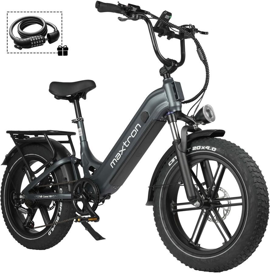 Maxtron Canml Elektrische Fiets–864Wh Accu–20×4.0 Inch Fatbike Banden –Geüpgrade Hydraulische Schijfrem met Motoronderbreking–Actieradius tot 120 km–Verende Voorvork met Lock-out (Dubbele Modus)–Shi o 7 Versnellingen–Elektrische Stadsfiets–Grijs
