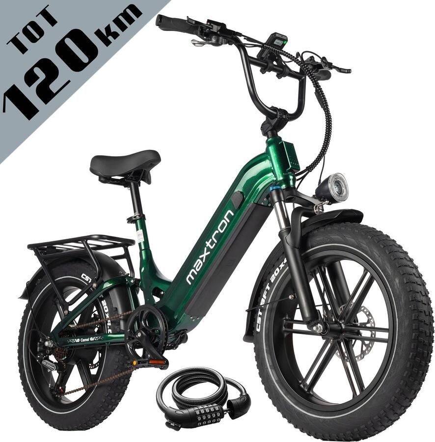 Maxtron Canml Elektrische Fiets–864Wh Accu–20×4.0 Inch Fatbike Banden –Geüpgrade Hydraulische Schijfrem met Motoronderbreking–Actieradius tot 120 km–Verende Voorvork met Lock-out (Dubbele Modus)–Shi o 7 Versnellingen–Elektrische Stadsfiets–Groen