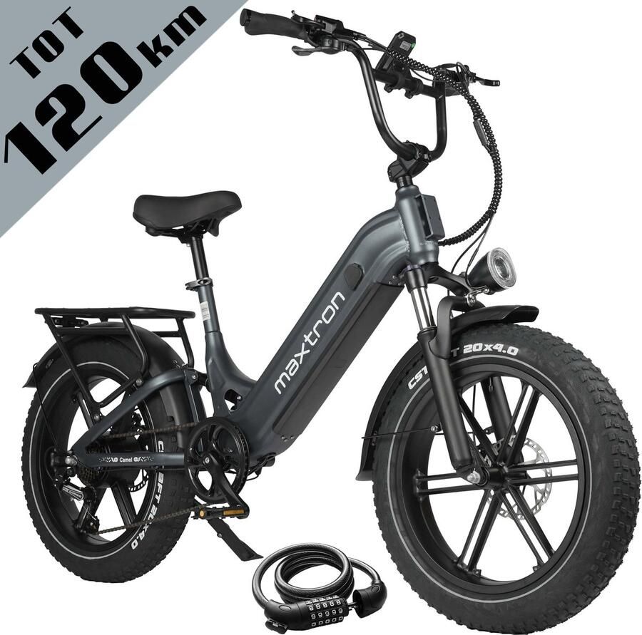 Maxtron Camel Elektrische Fiets–864Wh Accu–20×4.0 Inch Fatbike Banden –Geüpgrade Hydraulische Schijfrem met Motoronderbreking–Actieradius tot 120 km–Verende Voorvork met Lock-out (Dubbele Modus)–Shi o 7 Versnellingen–Elektrische Stadsfiets–Grijs
