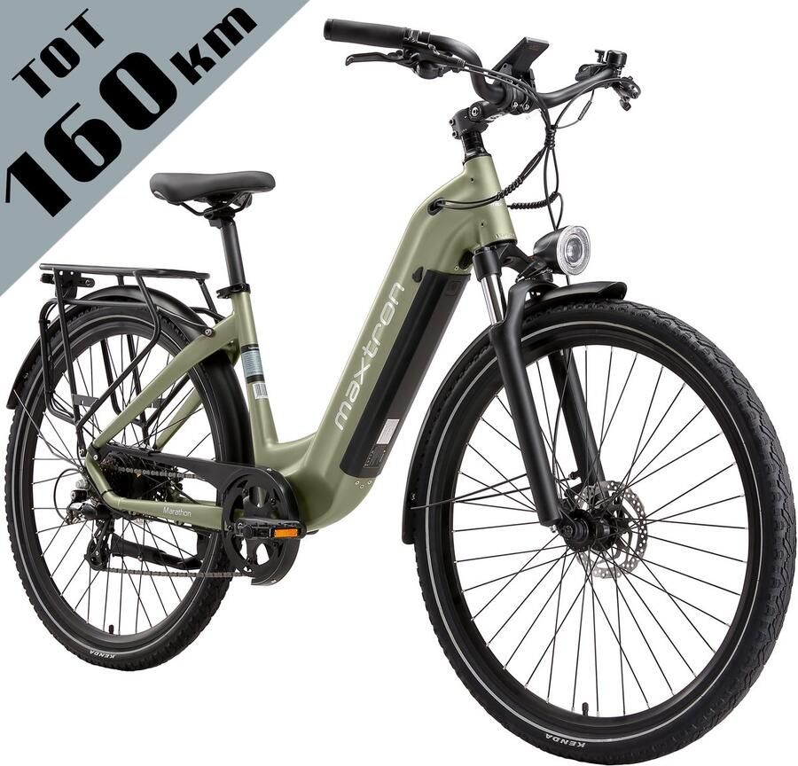 Maxtron Marathon Elektrische Fiets – 810Wh Accu (22.5Ah) – Actieradius tot 160 km – 700C×50C Banden – Shi o 7 Versnellingen – Aluminium Frame – Verende Voorvork met Lock-out – Hydraulische Schijfrem – Stadsfiets – Max. Belastbaar 120 kg – Groen