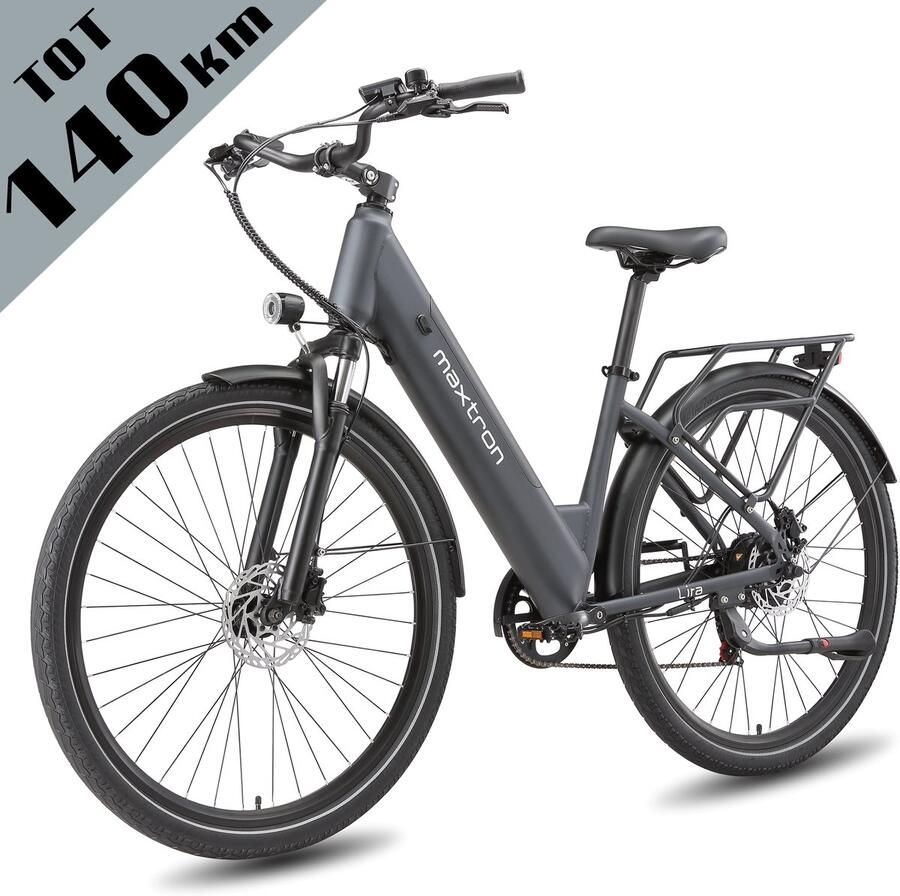 Maxtron Lira 28 Inch Elektrische Stadsfiets 48V 15Ah Lithium-accu Actieradius tot 140 km 250W Motor Hydraulische Schijfrem Shi o 7 Versnellingen Max. Belastbaar 120 kg Met Achterlicht Grijs