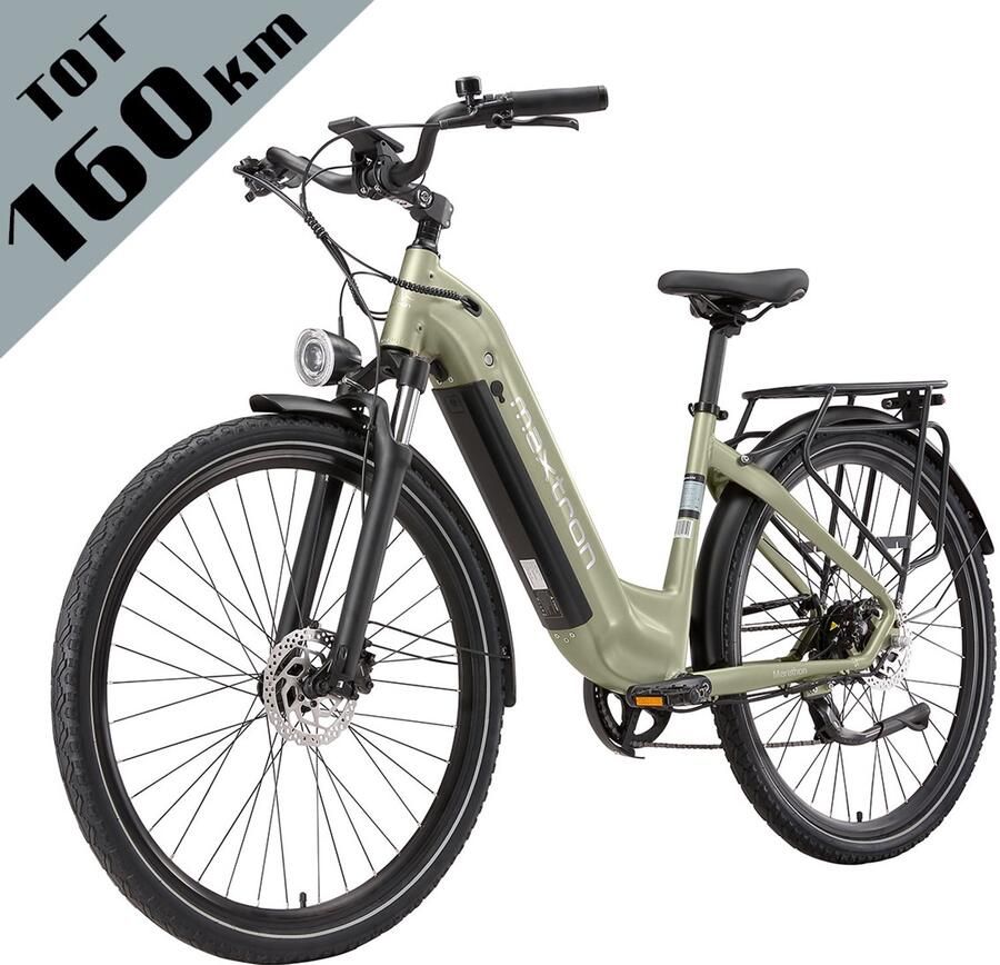 Maxtron Marathon Elektrische Fiets Extra Lange Actieradius tot 160 km Krachtige 810Wh Accu 27.5 Inch Banden Schijfrem Max. Belasting 120 kg Geschikt voor 160–200 cm Elektrische Stadsfiets Groen