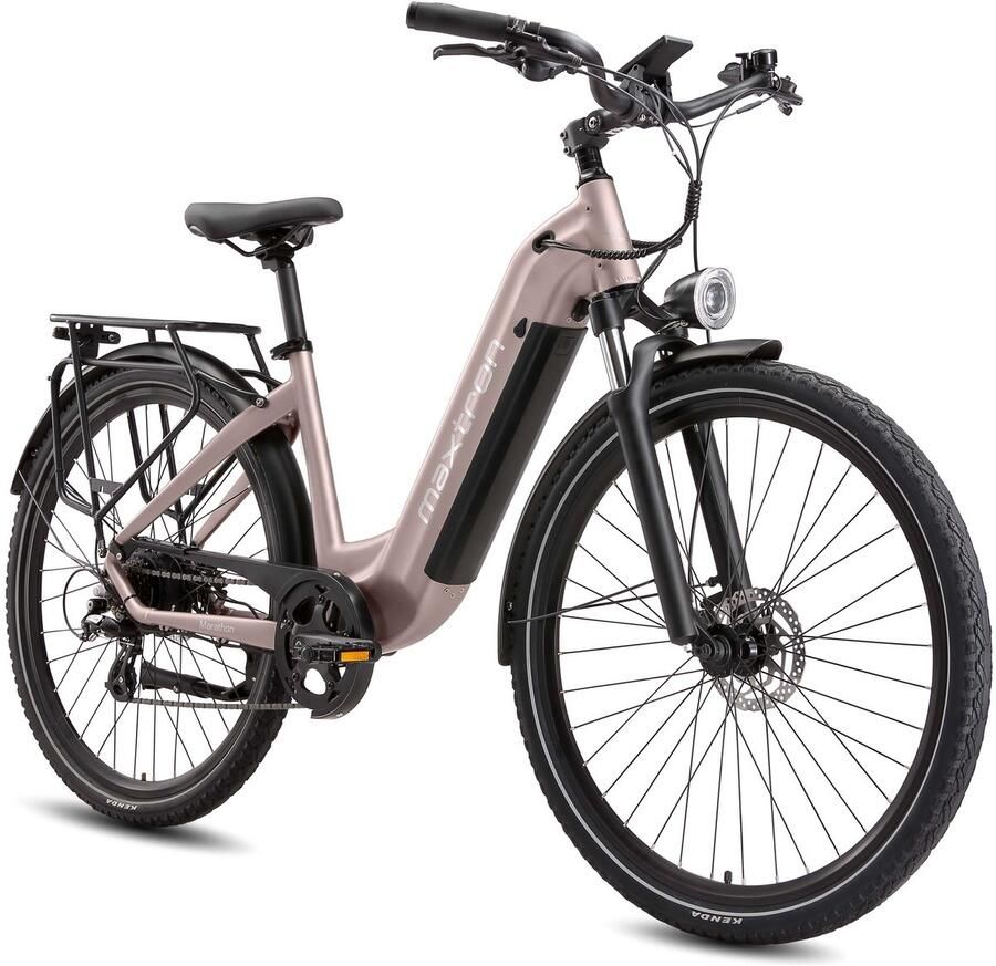 Maxtron Marathon Elektrische Fiets – 810Wh Accu – Actieradius tot 160 km – 700C×50C Banden – Shi o 7 Versnellingen – Verende Voorvork met Lock-out (Aluminium) – Mechanische Schijfrem – Stadsfiets – Max. Belastbaar 120 kg – Goud - Foto 3