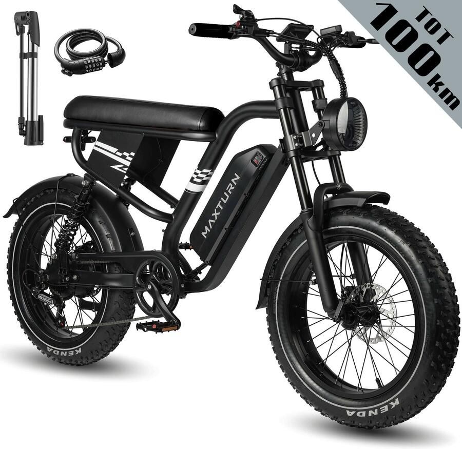 Maxtron MX10 Elektrische Fiets Actieradius tot 100 km Krachtige 648Wh Uitneembare Accu 20×4.0 Inch Fatbike Banden Shi o 7 Versnellingen Hydraulische Schijfrem Elektrische Stadsfiets Zwart