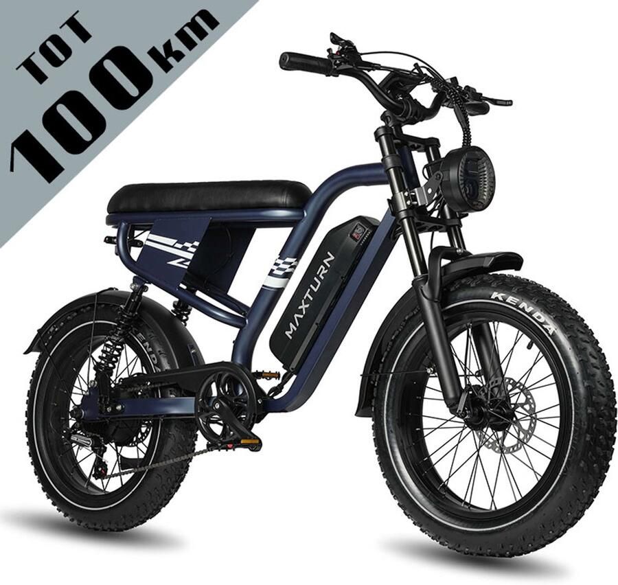 Maxtron MAX10 Elektrische Fiets – 48V 13.5Ah Accu – Actieradius tot 100 km – 20×4.0 Inch Fatbike Banden – Dubbele Verende Voorvork (Aluminium Staal) – Shi o 7 Versnellingen – Mechanische Schijfrem – Stadsfiets – Max. Belastbaar 180 kg –Blauw