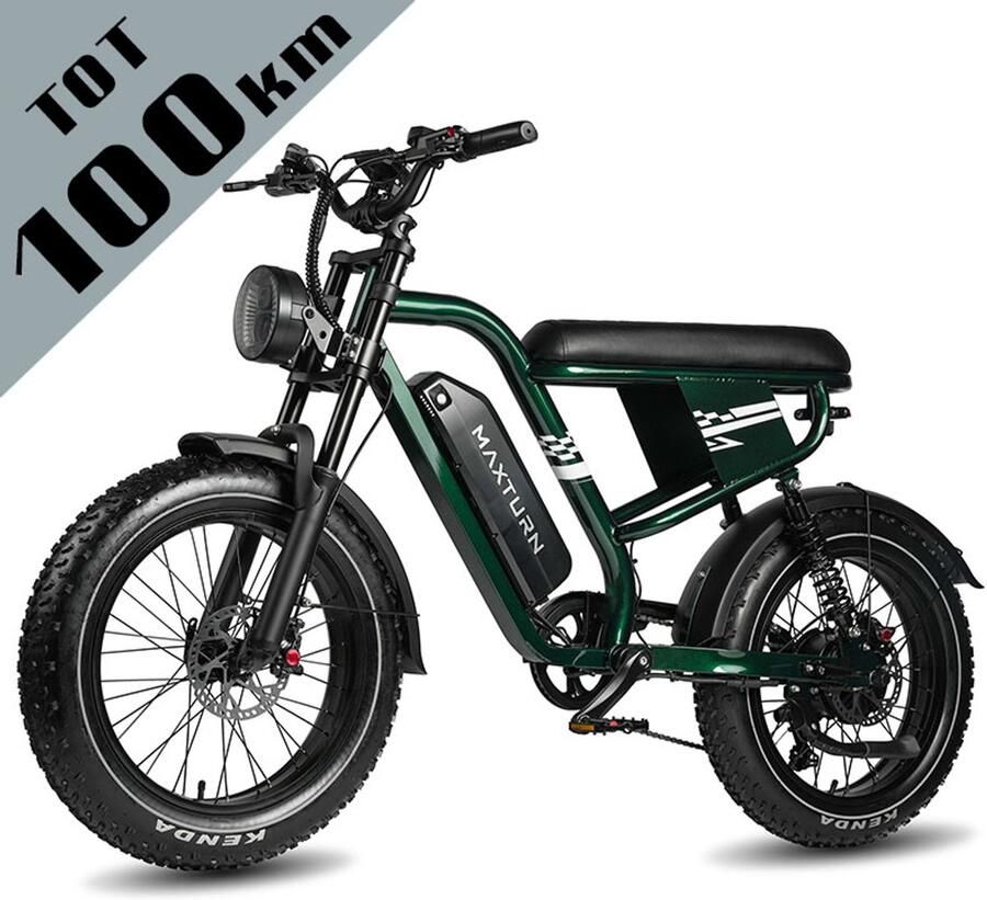 Maxtron MAX10 Elektrische Fiets – 48V 13.5Ah Accu – Actieradius tot 100 km – 20×4.0 Inch Fatbike Banden – Dubbele Verende Voorvork (Aluminium Staal) – Shi o 7 Versnellingen – Mechanische Schijfrem – Stadsfiets – Max. Belastbaar 180 kg –Groen