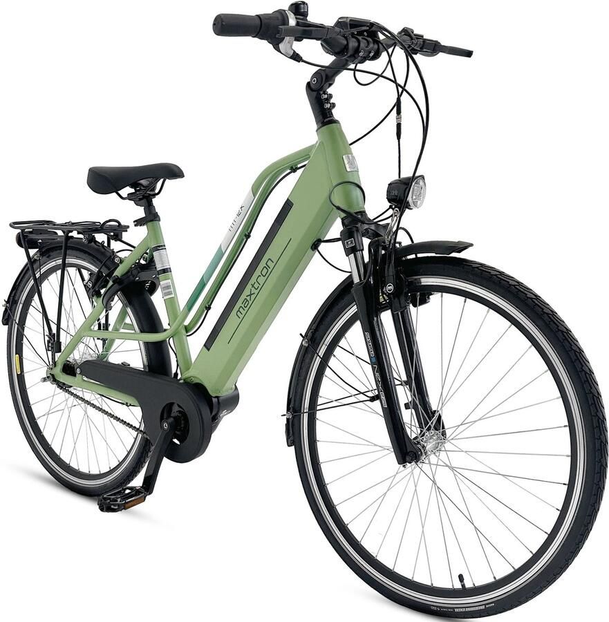 Maxtron MT-12X Elektrische Fiets 360Wh 36V 10Ah Accu 100 km Actieradius MAXXIS 700×40C met reflecterende strepen Hydraulisch schijfremsysteem Shimano Nexus 7-speed Elektrische Stadsfiets Groen Dames