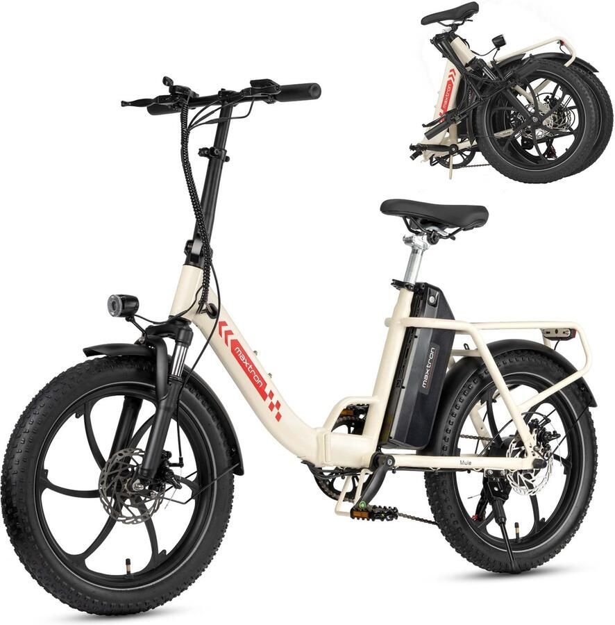Maxtron MULE Elektrische Fiets – Opvouwbare E-bike – 48V 20Ah Accu – Actieradius tot 70 km – 20×3.0 Inch Banden – 7 Versnellingen – Mechanische Schijfrem – Stadsfiets – Max. Belastbaar 120 kg – Wit - Foto 2