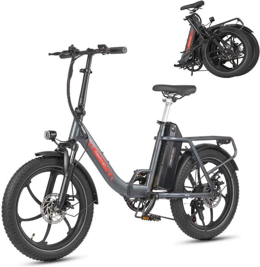 Maxtron MULE Elektrische Fiets Actieradius tot 70 km Krachtige 960Wh Accu 20×3.0 Inch Banden 7 Versnellingen Schijfrem Max. Belasting 120 kg Geschikt voor 155–195 cm Elektrische Stadsfiets Grijs