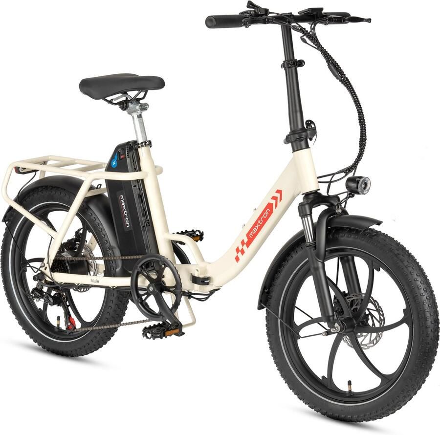 Maxtron MULE Elektrische Fiets – Opvouwbare E-bike – 48V 20Ah Accu – Actieradius tot 70 km – 20×3.0 Inch Banden – 7 Versnellingen – Mechanische Schijfrem – Stadsfiets – Max. Belastbaar 120 kg – Wit
