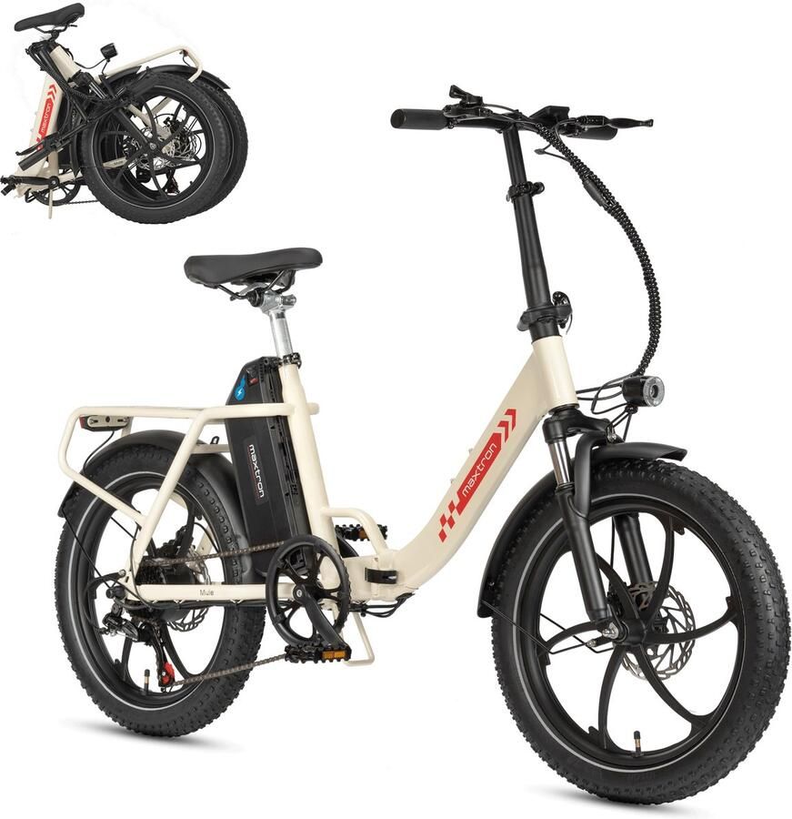 Maxtron MULE Elektrische Fiets – Opvouwbare E-bike – 960Wh Lithium Accu – Actieradius tot 70 km – 20×3.0 inch Banden – 7 Versnellingen – Mechanische Schijfrem – Stadsfiets – Max. Belastbaar tot 120 kg – Wit - Foto 2