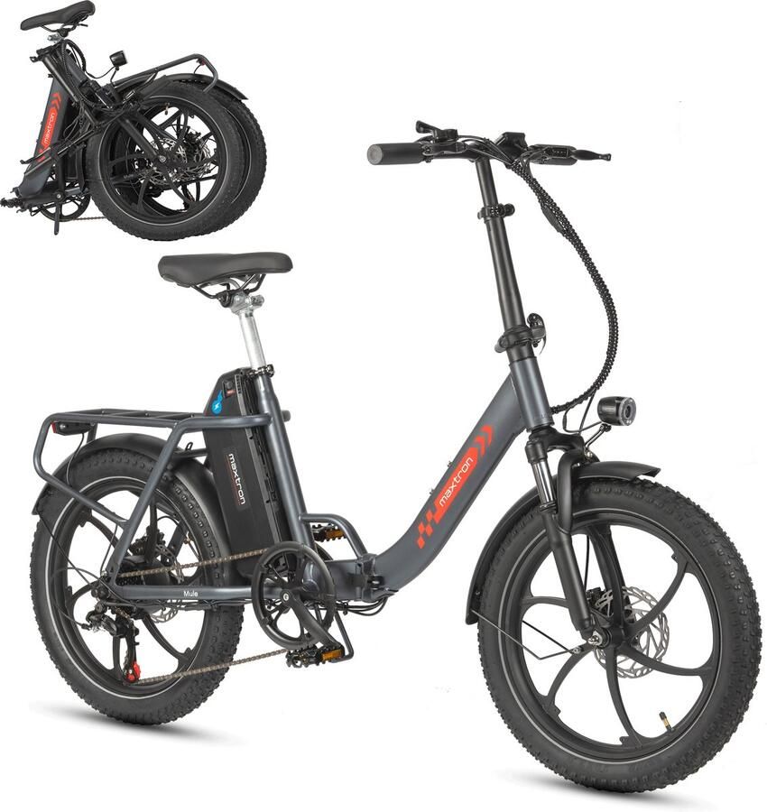 Maxtron MULE Elektrische Fiets – Opvouwbare E-bike – 960Wh Lithium Accu – Actieradius tot 70 km – 20×3.0 inch Banden – 7 Versnellingen – Mechanische Schijfrem – Stadsfiets – Max. Belastbaar tot 120 kg – Grijs - Foto 2