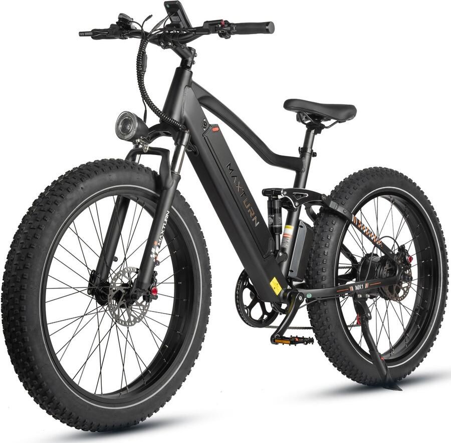 Maxtron MX1 Elektrische Fiets – 624Wh Accu – Actieradius tot 100 km – 26×4.0 Inch Fatbike Banden – Shi o 7 Versnellingen – Verende Voorvork (Aluminium Staal) – Mechanische Schijfrem – Stadsfiets – Max. Belastbaar 120 kg – Zwart - Foto 2