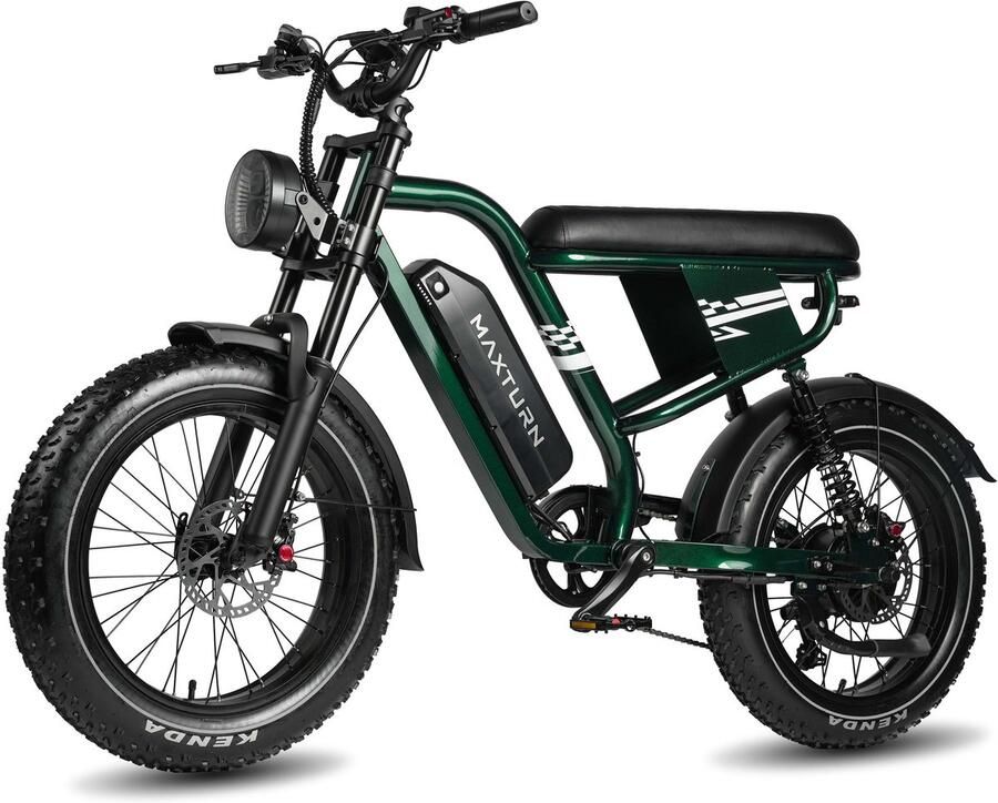 Maxtron MAX10 Elektrische Fiets – 48V 13.5Ah Accu – Actieradius tot 100 km – 20×4.0 Inch Fatbike Banden – Dubbele Verende Voorvork (Aluminium Staal) – Shi o 7 Versnellingen – Mechanische Schijfrem – Stadsfiets – Max. Belastbaar 180 kg –Groen - Foto 3