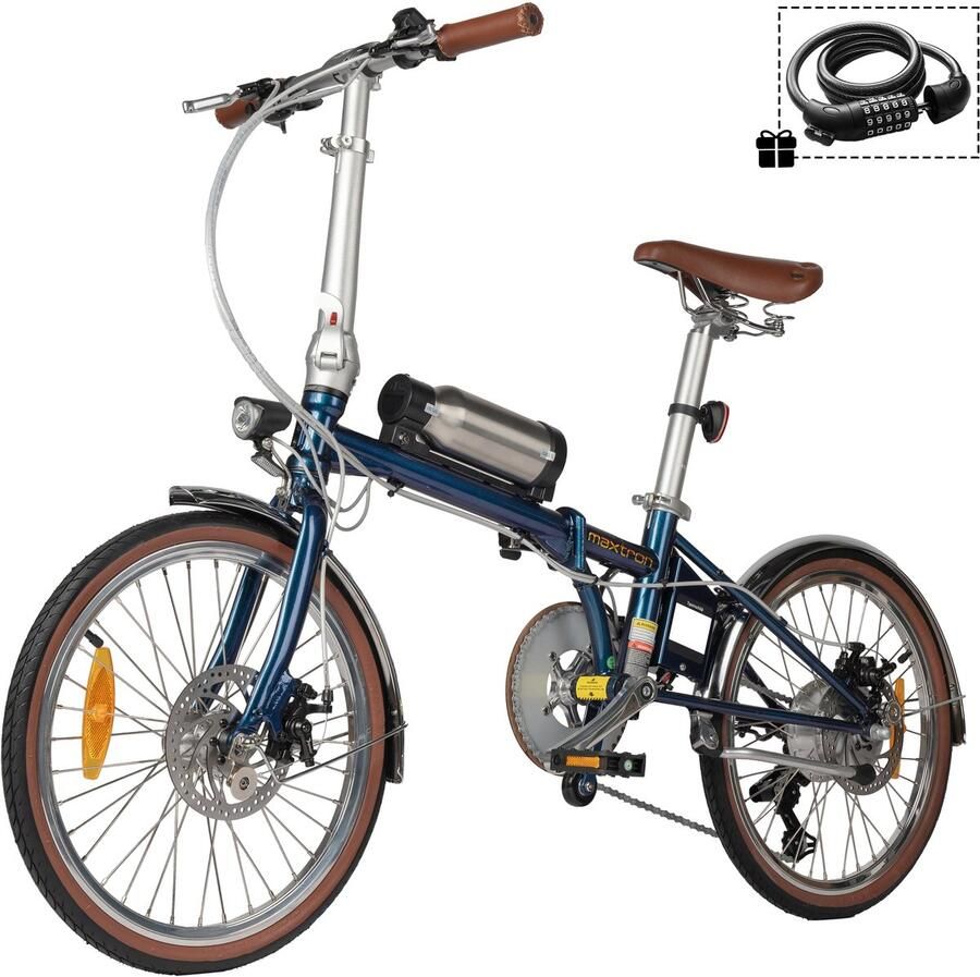Maxtron Smart20 Elektrische Fiets – Opvouwbare E-bike – 36V 5.2Ah Lithium Accu – Actieradius tot 40 km – 20×1.35 inch Banden – Aluminium Voorvork – Shi o 7 Versnellingen – Mechanische Schijfrem – Stadsfiets – Max. Belastbaar tot 100 kg – Blauw - Foto 2