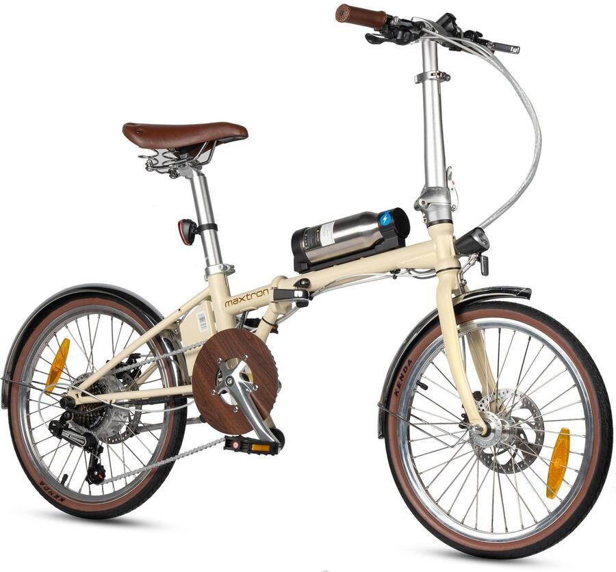 Maxtron Smart20 Elektrische Fiets – Opvouwbare E-bike – 36V 5.2Ah Accu – Actieradius tot 40 km – 20×1.35 Inch Banden – Aluminium Voorvork – Shi o 7 Versnellingen – Mechanische Schijfrem – Stadsfiets – Max. Belastbaar 100 kg – Beige