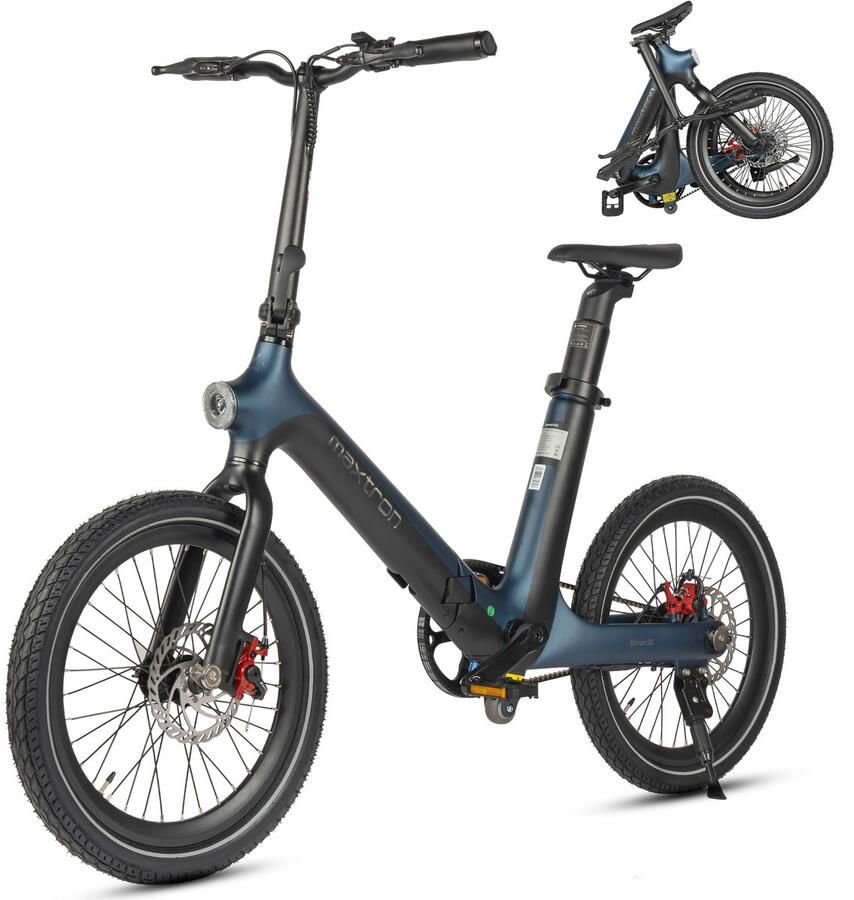 Maxtron Smart30 Elektrische Vouwfiets – E-bike – 346Wh Accu – Actieradius tot 70 km – 20×2.125 Inch Banden – Riemaandrijving – Aluminium Frame – Mechanische Schijfrem – Stadsfiets – Max. Belastbaar 120 kg– Blauw - Foto 2