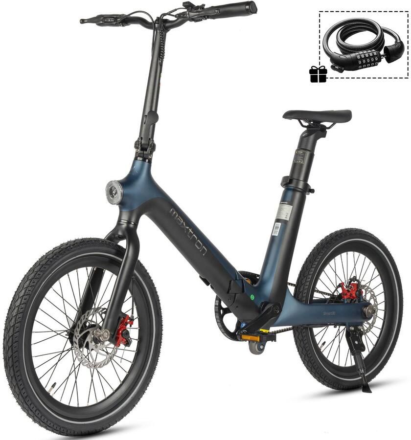 Maxtron Smart30 Elektrische Vouwfiets – E-bike – 346Wh Accu – Actieradius tot 70 km – 20×2.125 Inch Banden – Riemaandrijving – Aluminium Frame – Mechanische Schijfrem – Stadsfiets – Max. Belastbaar 120 kg– Blauw - Foto 3