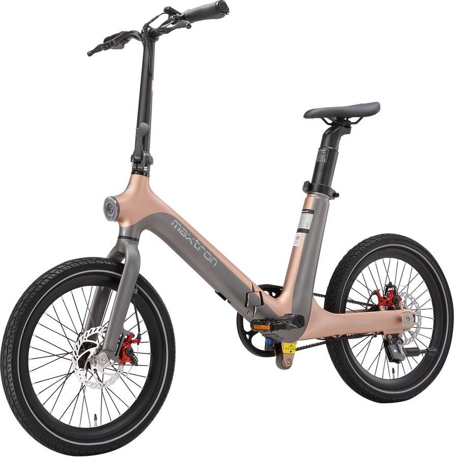 Maxtron Smart30 Elektrische Fiets – Opvouwbare E-bike – 36V 9.6Ah Accu – Actieradius tot 60 km – 20×2.125 Inch Banden – Aluminium Voorvork – Mechanische Schijfrem – Stadsfiets – Max. Belastbaar 120 kg – Goudgrijs