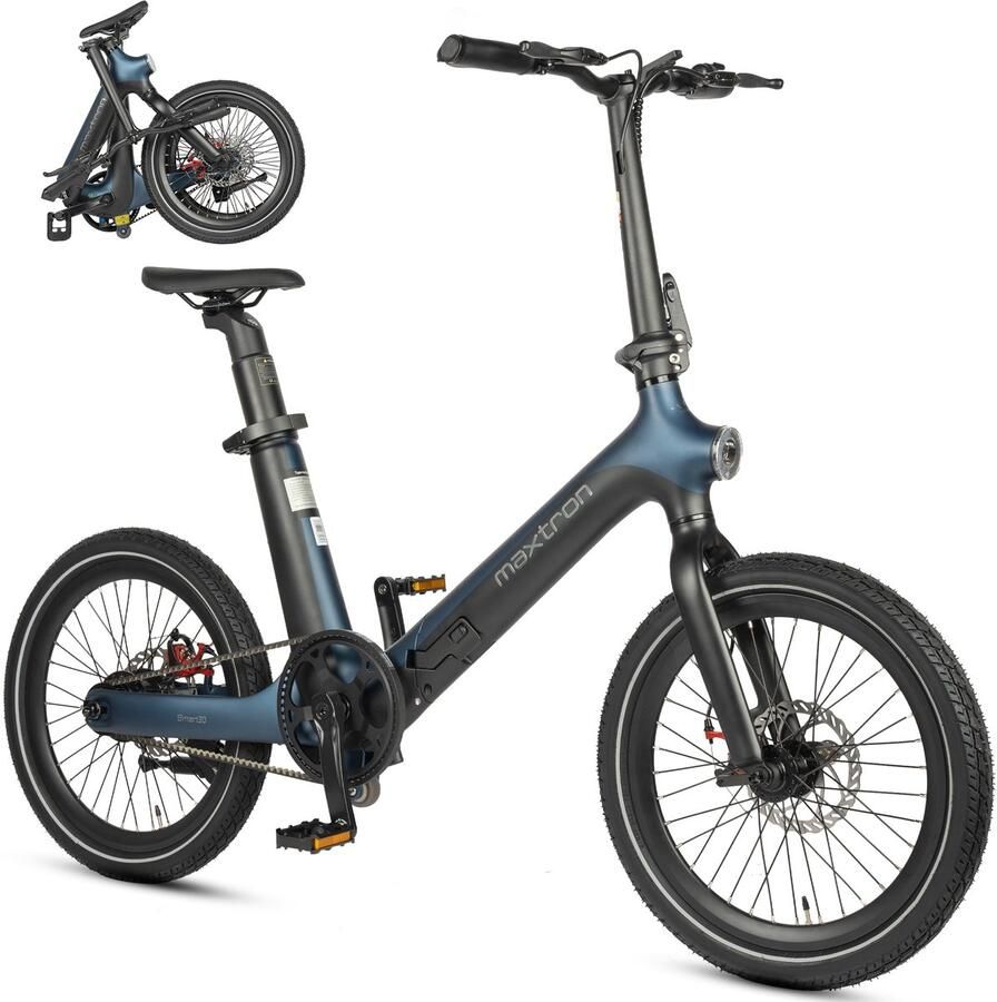 Maxtron Smart30 Elektrische Fiets – Opvouwbare E-bike – 36V 9.6Ah Accu – Actieradius tot 60 km – 20×2.125 Inch Banden – Aluminium Voorvork – Mechanische Schijfrem – Stadsfiets – Max. Belastbaar 120 kg – Blauw