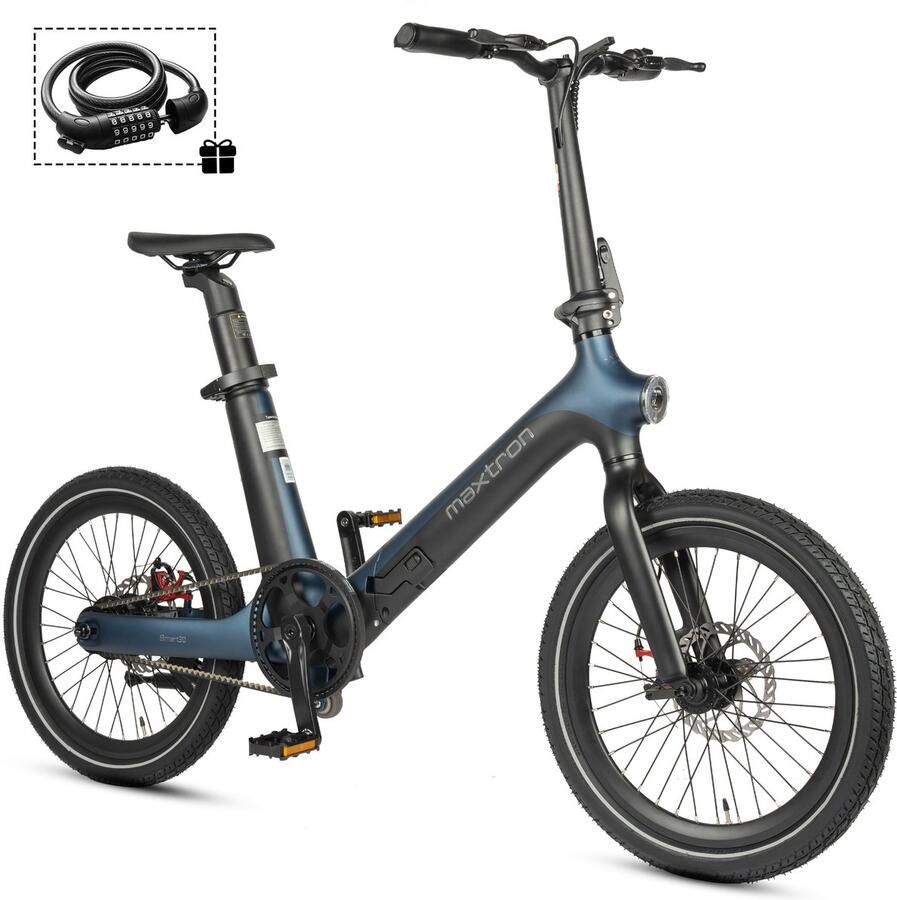 Maxtron Smart30 Elektrische Vouwfiets – E-bike – 346Wh Accu – Actieradius tot 70 km – 20×2.125 Inch Banden – Riemaandrijving – Aluminium Frame – Mechanische Schijfrem – Stadsfiets – Max. Belastbaar 120 kg– Blauw
