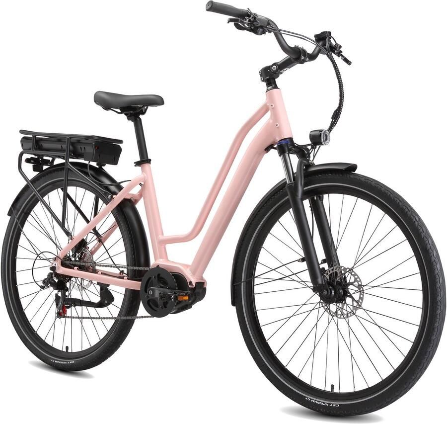 Maxtron Urban8 Elektrische fiets 28 inch stadsfiets voor woon-werkverkeer 250W middenmotor koppelsensor 70 km actieradius 460 Wh accu met lange levensduur hydraulische schijfrem Shi o versnellingssysteem roze